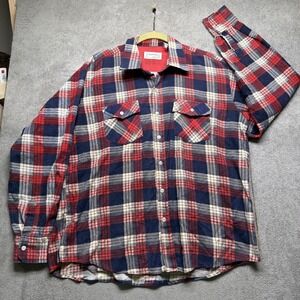 Vintage Flannel‎ Shirt Men's XL Plaid Lumberjack Button Up Red Blue